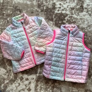 Amazon Essentials Kids Rainbow Pink Puffer Jacket Matching Puffer Vest Size 3T